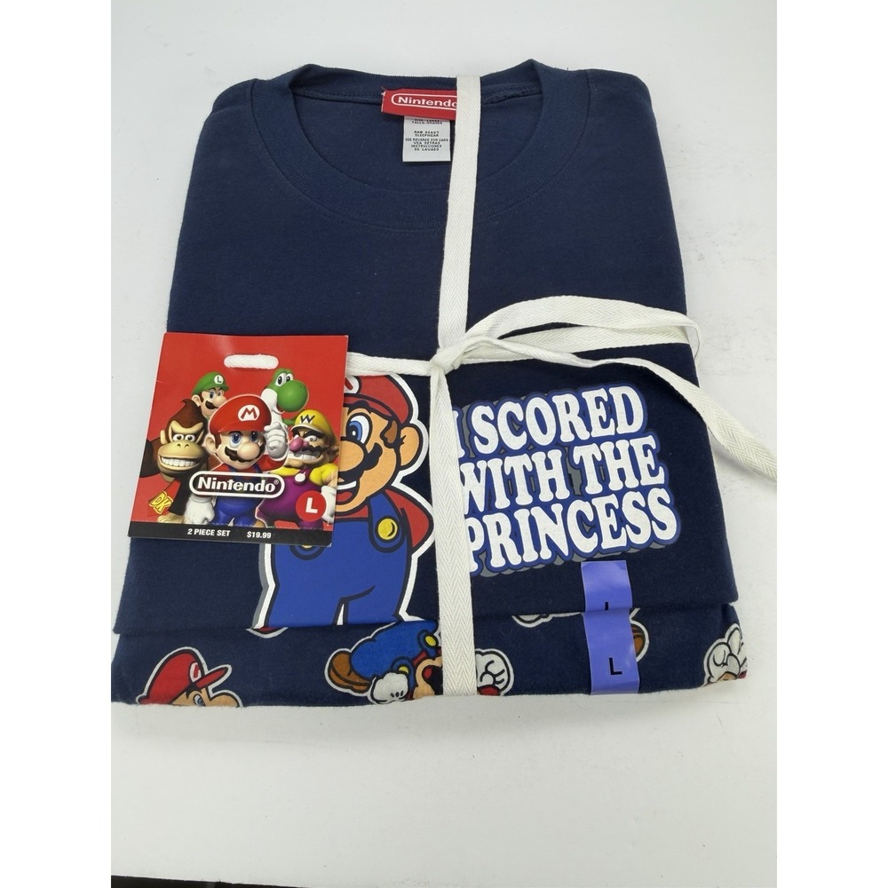 Nintendo 2007 Mario T-Shirt Pants Set PJS Large I Scored With The Princess